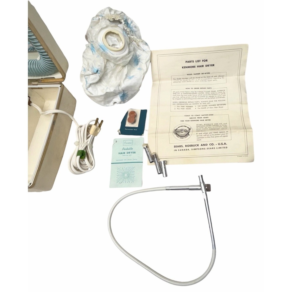 Vintage Sears Deluxe Kenmore Bonnet Portable Hair & Nail Dryer Baby Blue -Extras - Picture 9 of 16